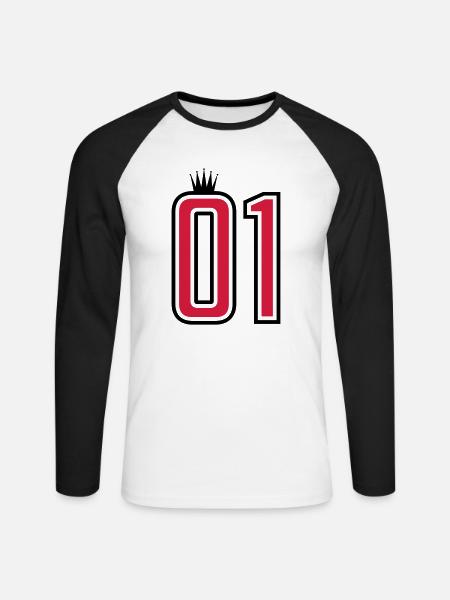 01 eins krone 1 nummer - Unisex Baseballshirt langarm - Weiß/Schwarz