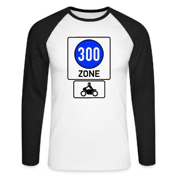 At least 300km/h Free Motorcycle Zone - Unisex Long Sleeve Baseball T-Shirt - white/black - Front - Nik (191cm)