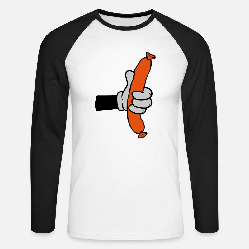 Comic Hand hält Wurst - Unisex Baseballshirt langarm - Weiß/Schwarz