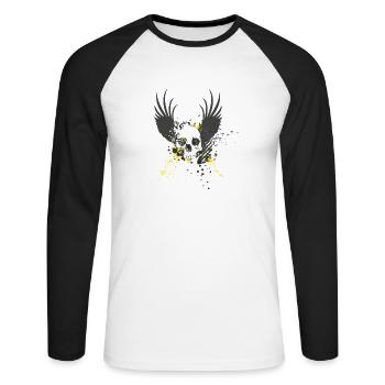 Verträumter Schädel - Unisex Baseballshirt langarm - Weiß/Schwarz - Vorne - Nik (191cm)