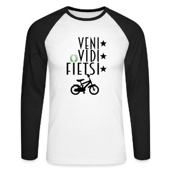 VENI VIDI ( FIETSI ) VICI - Unisex Baseballshirt langarm - Weiß/Schwarz - Vorne - Nik (191cm)