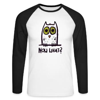 Quoi encore? Drôle de hibou - T-shirt baseball manches longues Homme - blanc/noir - Devant - Nik (191cm)