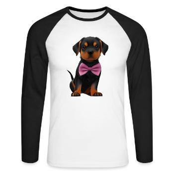 Rottweiler avec chien nœud papillon Rottweiler chiots - T-shirt baseball manches longues Homme - blanc/noir - Devant - Nik (191cm)
