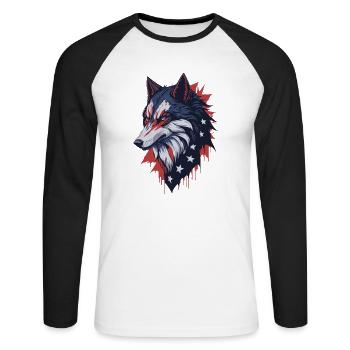 Wolf - Unisex Baseballshirt langarm - Weiß/Schwarz - Vorne - Nik (191cm)