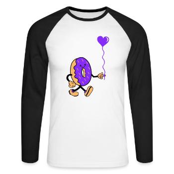 donut comic herz - Unisex Baseballshirt langarm - Weiß/Schwarz - Vorne - Nik (191cm)