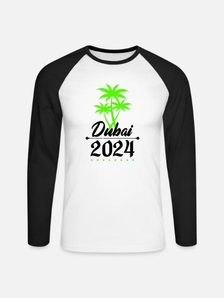 dubai 2024 palmen - Unisex Baseballshirt langarm - Weiß/Schwarz