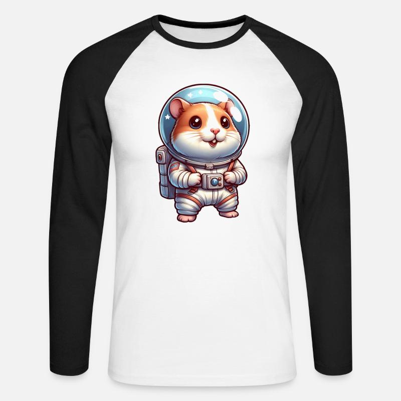 Mignon hamster astronaute dans l’espace - T-shirt baseball manches longues Homme - blanc/noir