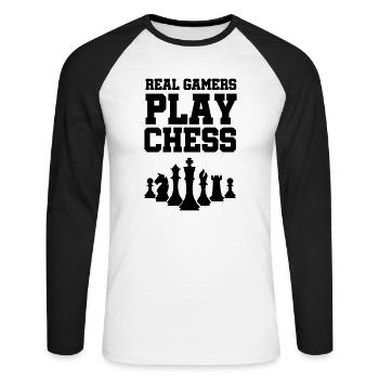 schachfiguren chess - Unisex Baseballshirt langarm - Weiß/Schwarz - Vorne - Nik (191cm)