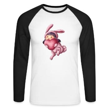 Hase Bunny Herz Heart Kawaii Niedlich Süß Cute Kid - Unisex Baseballshirt langarm - Weiß/Schwarz - Vorne - Nik (191cm)