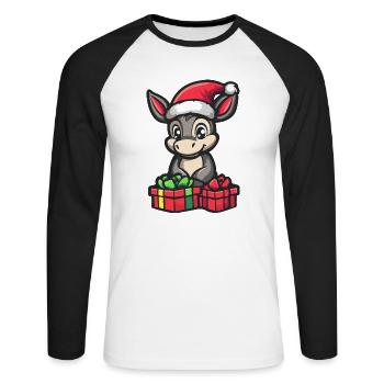 Donkey Christmas Gifts - Unisex Long Sleeve Baseball T-Shirt - white/black - Front - Nik (191cm)