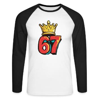 67 Number Krone - Unisex Long Sleeve Baseball T-Shirt - white/black - Front - Nik (191cm)