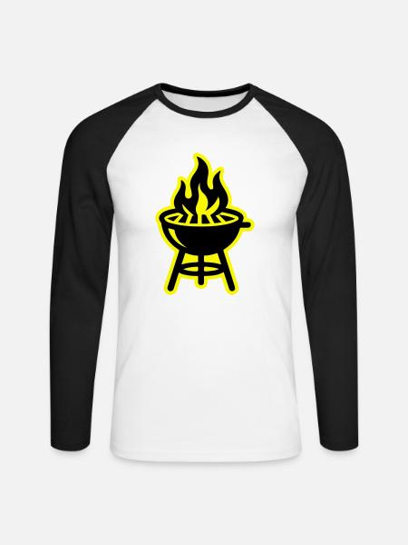 Grill Symbol Fire - Unisex Long Sleeve Baseball T-Shirt - white/black