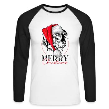 Père Noël Japon menton joyeux Noël chiens Wilsigns - T-shirt baseball manches longues Homme - blanc/noir - Devant - Nik (191cm)