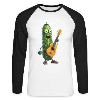 Gurken Gitarre - Unisex Baseballshirt langarm - Weiß/Schwarz - Vorne - Nik (191cm)