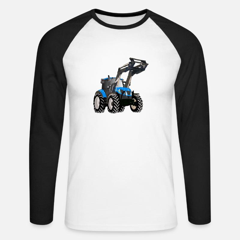 Blauer Traktor mit Frontlader - Unisex Baseballshirt langarm - Weiß/Schwarz