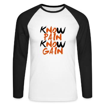 No Pain No Gain - Unisex Long Sleeve Baseball T-Shirt - white/black - Front - Nik (191cm)