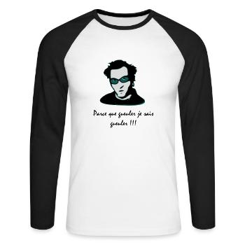 François l'embrouille - T-shirt baseball manches longues Homme - blanc/noir - Devant - Nik (191cm)