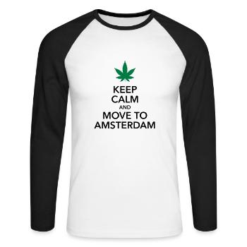 keep calm move to Amsterdam Holland Cannabis Weed - Unisex Baseballshirt langarm - Weiß/Schwarz - Vorne - Nik (191cm)