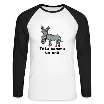 tetu comme un ane - T-shirt baseball manches longues Homme - blanc/noir - Devant - Nik (191cm)
