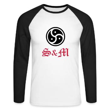 Sex__V017 - Unisex Baseballshirt langarm - Weiß/Schwarz - Vorne - Nik (191cm)