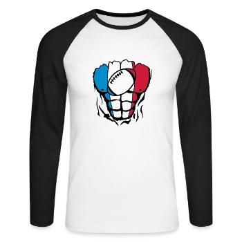 France flag rugby2 body muscle - Unisex Long Sleeve Baseball T-Shirt - white/black - Front - Nik (191cm)