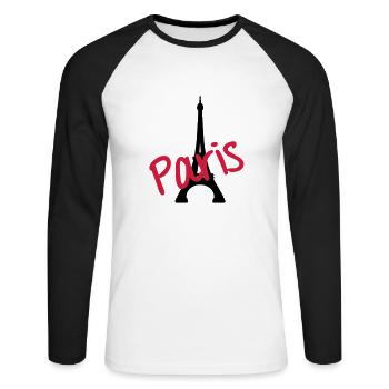 Tour Eiffel Paris - T-shirt baseball manches longues Homme - blanc/noir - Devant - Nik (191cm)