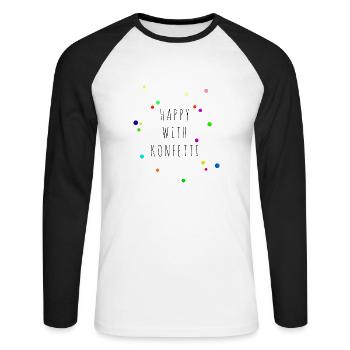 HAPPY WITH KONFETTI - Unisex Baseballshirt langarm - Weiß/Schwarz - Vorne - Nik (191cm)