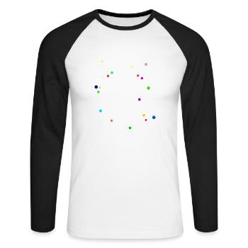 HAPPY WITH KONFETTI, Geschenkidee - Unisex Baseballshirt langarm - Weiß/Schwarz - Vorne - Nik (191cm)