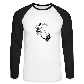 Hand mit Zigarre - Unisex Baseballshirt langarm - Weiß/Schwarz - Vorne - Nik (191cm)
