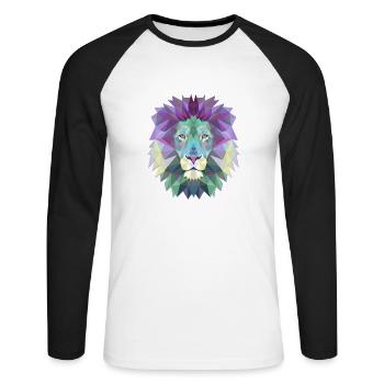 Lion Gift Triangle Polygon Lioness Feline Lion - Unisex Long Sleeve Baseball T-Shirt - white/black - Front - Nik (191cm)