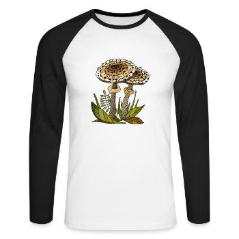 Pilze - Unisex Baseballshirt langarm - Weiß/Schwarz - Vorne - Nik (191cm)