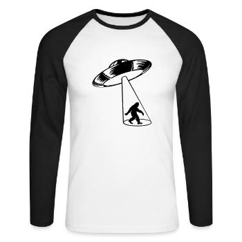 Mystery UFO kidnaps Bigfoot - Unisex Long Sleeve Baseball T-Shirt - white/black - Front - Nik (191cm)
