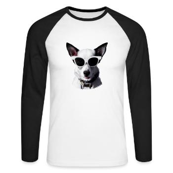 Chien avec lunettes de soleil Amoureux des chiens Propriétaire de chien - T-shirt baseball manches longues Homme - blanc/noir - Devant - Nik (191cm)