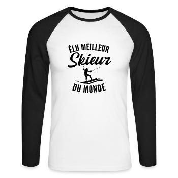 elu meilleur skieur du monde - T-shirt baseball manches longues Homme - blanc/noir - Devant - Nik (191cm)