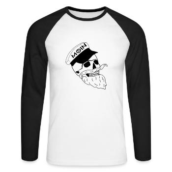 Totenkopf Moin - Unisex Baseballshirt langarm - Weiß/Schwarz - Vorne - Nik (191cm)