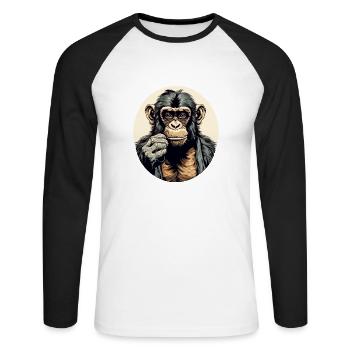 Haki le chimpanzé - T-shirt baseball manches longues Homme - blanc/noir - Devant - Nik (191cm)