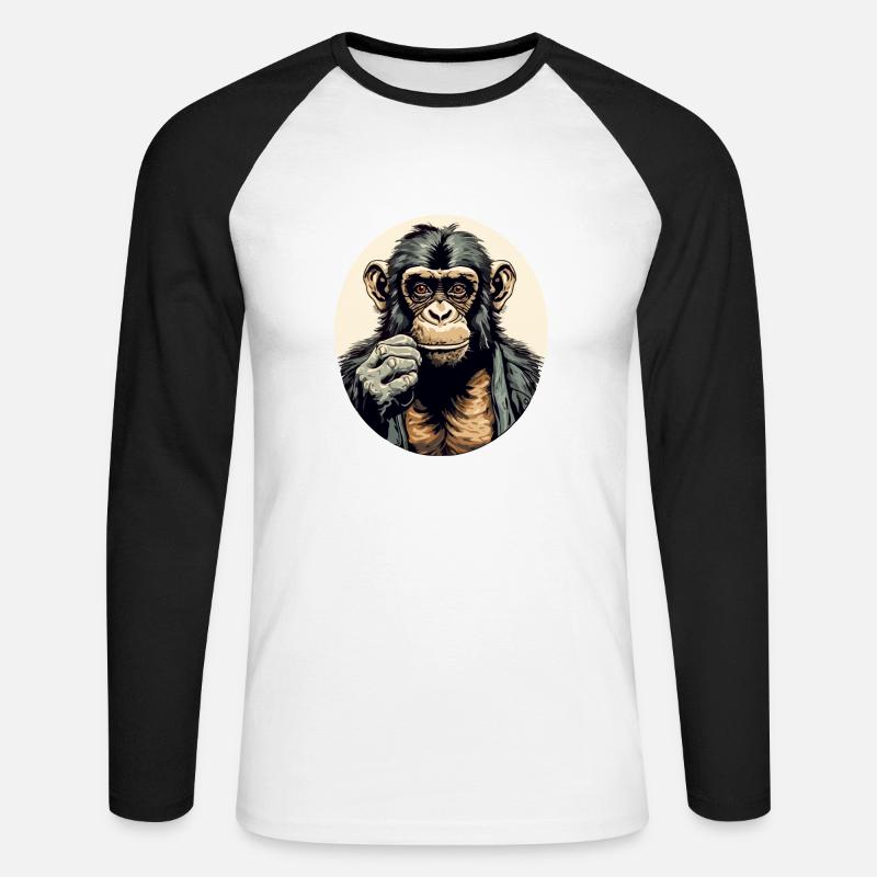 Haki der Schimpanse - Unisex Baseballshirt langarm - Weiß/Schwarz