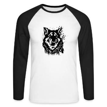 Weinlese Zeichnung Retro Hundekopf Grafiti - Unisex Baseballshirt langarm - Weiß/Schwarz - Vorne - Nik (191cm)