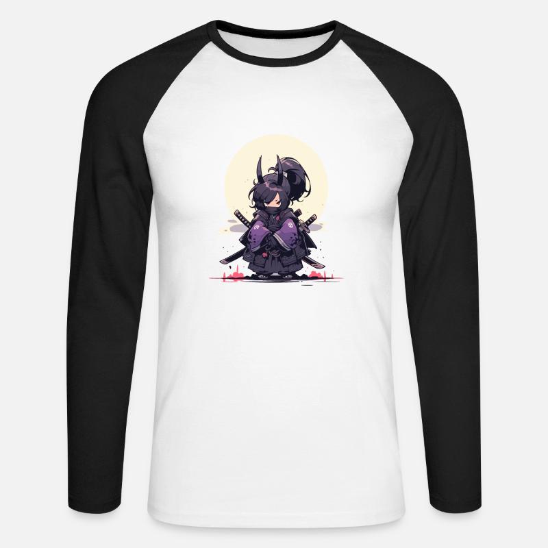 Episches Samurai Mädchen Anime-Design - Unisex Baseballshirt langarm - Weiß/Schwarz