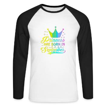 anniversaire joyeux septembre né dans funny party queen - T-shirt baseball manches longues Homme - blanc/noir - Devant - Nik (191cm)