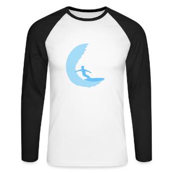 Surfer Surfbrett Runde Blaue Kreis Welle Surfen - Unisex Baseballshirt langarm - Weiß/Schwarz - Vorne - Nik (191cm)