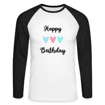 HAPPY BIRTHDAY. JOYEUX ANNIVERSAIRE. ANNIVERSAIRE. - T-shirt baseball manches longues Homme - blanc/noir - Devant - Nik (191cm)