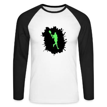tennis klecks - Unisex Baseballshirt langarm - Weiß/Schwarz - Vorne - Nik (191cm)