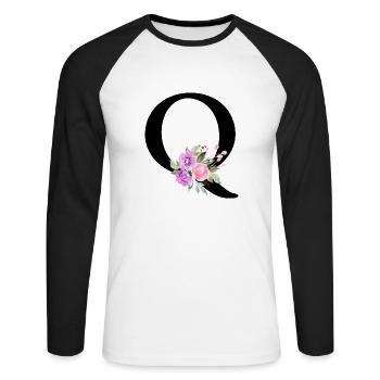 Purple Floral Letter Q - Unisex Long Sleeve Baseball T-Shirt - white/black - Front - Nik (191cm)
