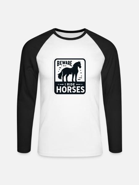 Vorsicht, ich reite Pferde - Unisex Baseballshirt langarm - Weiß/Schwarz