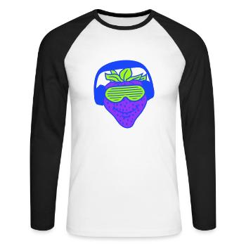 Erbeere DJ Obst Gesicht Grinst Party Club Musik - Unisex Baseballshirt langarm - Weiß/Schwarz - Vorne - Nik (191cm)