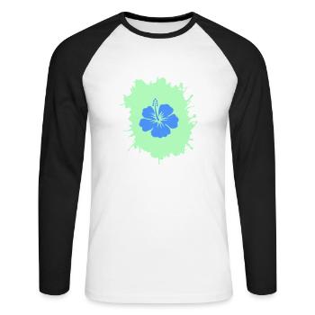 hibiskus klecks - Unisex Baseballshirt langarm - Weiß/Schwarz - Vorne - Nik (191cm)