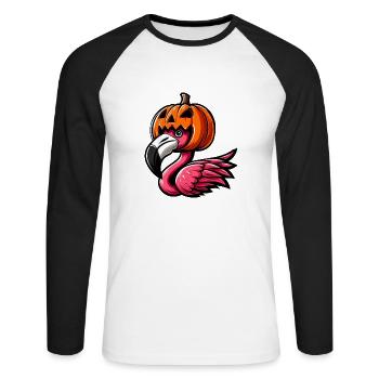 Lustiger Halloween-Kürbis Flamingo Herbst - Unisex Baseballshirt langarm - Weiß/Schwarz - Vorne - Nik (191cm)
