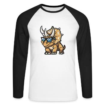 Dinosaurier triceratops Tier - Unisex Baseballshirt langarm - Weiß/Schwarz - Vorne - Nik (191cm)