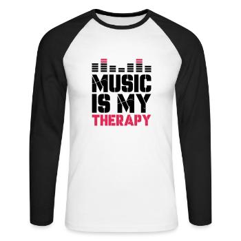 music is my therapy - Unisex Long Sleeve Baseball T-Shirt - white/black - Front - Nik (191cm)